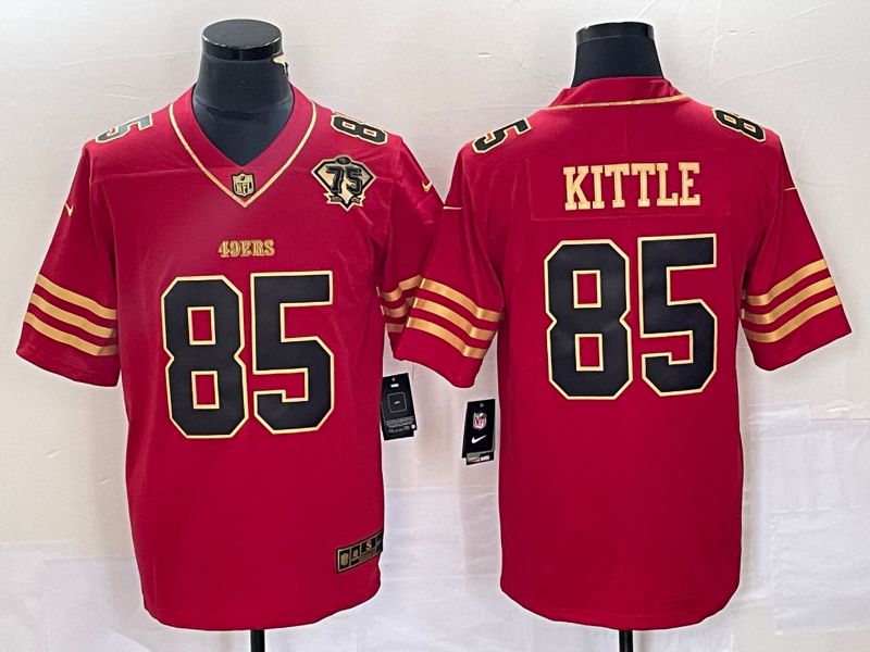 Men San Francisco 49ers #85 Kittle Red Gold 75th Nike Vapor Limited NFL Jersey